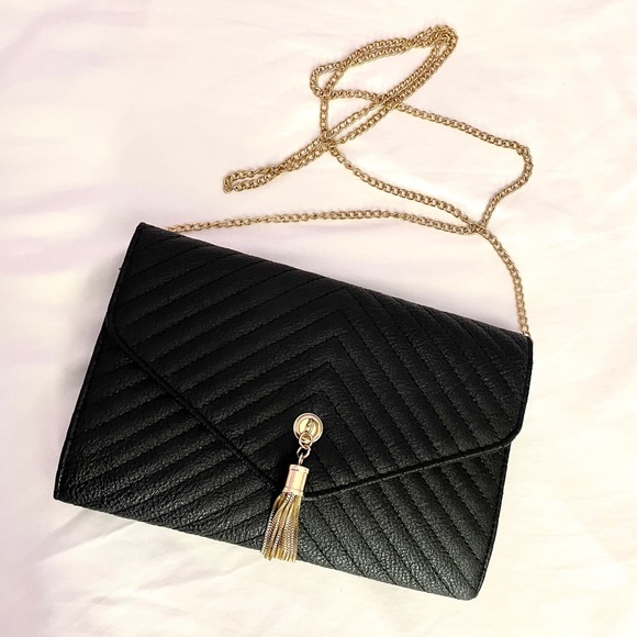 Charlotte Russe Handbags - Black Chevron Chain Envelope Bag w/ Tassel